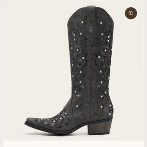 Redtop The Ballou Black Embroidered Cowgirl Boots Rhinestones | Cutouts Sz 7.5